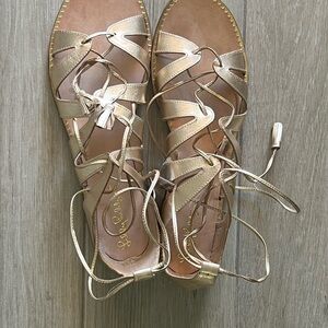 Seychelles Gold Gladiator Sandals Lace-Up Design